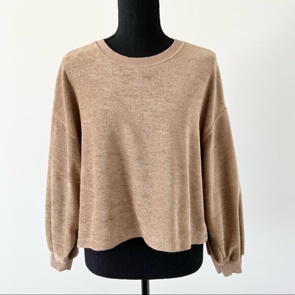 Trafaluc by Zara Tan Drop  Shoulder Cropped Pullover Sweater - Picture 1 of 16